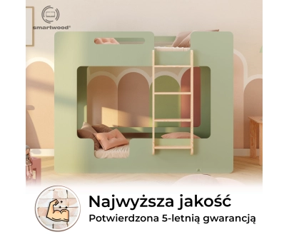 Łóżko piętrowe dla dzieci z barierkami i stelażem MIMI B Montessori Drewniane