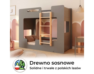 Łóżko piętrowe dla dzieci z barierkami i stelażem MIMI B Montessori Drewniane