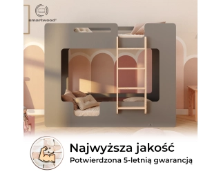 Łóżko piętrowe dla dzieci z barierkami i stelażem MIMI B Montessori Drewniane