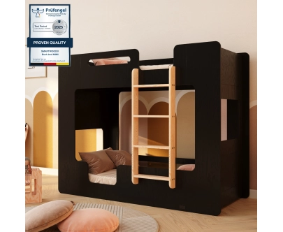 Łóżko piętrowe dla dzieci z barierkami i stelażem MIMI B Montessori Drewniane