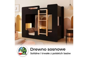 Łóżko piętrowe dla dzieci z barierkami i stelażem MIMI B Montessori Drewniane