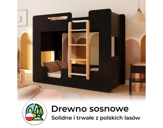 Łóżko piętrowe dla dzieci z barierkami i stelażem MIMI B Montessori Drewniane