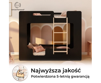 Łóżko piętrowe dla dzieci z barierkami i stelażem MIMI B Montessori Drewniane
