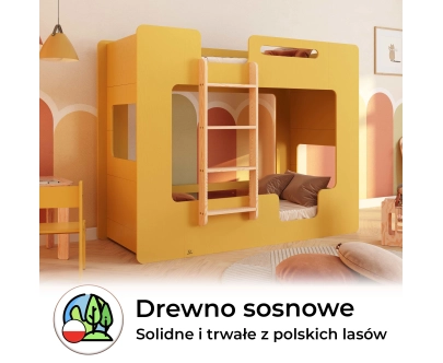 Łóżko piętrowe dla dzieci z barierkami i stelażem MIMI B Montessori Drewniane
