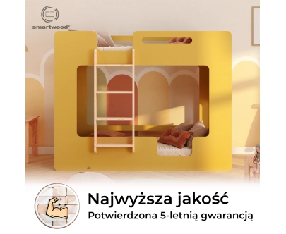 Łóżko piętrowe dla dzieci z barierkami i stelażem MIMI B Montessori Drewniane