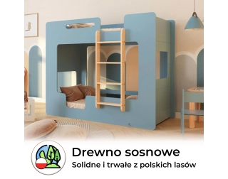 Łóżko piętrowe dla dzieci z barierkami i stelażem MIMI B Montessori Drewniane