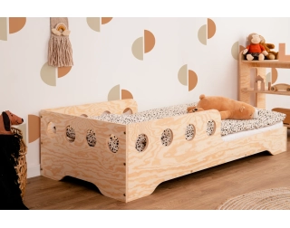 Łóżko pojedyncze dla dzieci z barierką i stelażem TILA 6C Montessori Drewniane