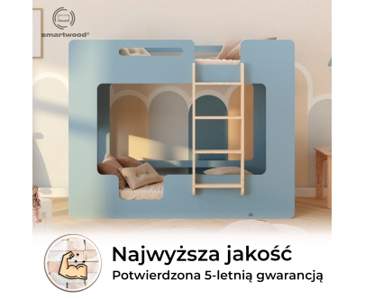 Łóżko piętrowe dla dzieci z barierkami i stelażem MIMI B Montessori Drewniane
