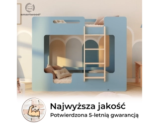 Łóżko piętrowe dla dzieci z barierkami i stelażem MIMI B Montessori Drewniane