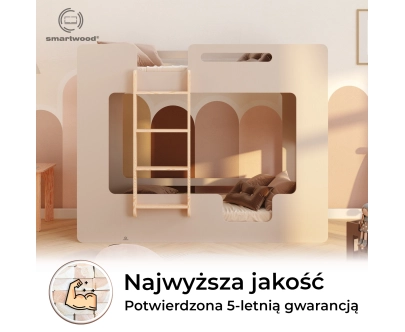 Łóżko piętrowe dla dzieci z barierkami i stelażem MIMI B Montessori Drewniane