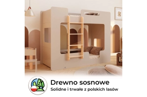 Łóżko piętrowe dla dzieci z barierkami i stelażem MIMI B Montessori Drewniane
