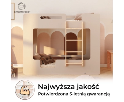 Łóżko piętrowe dla dzieci z barierkami i stelażem MIMI B Montessori Drewniane