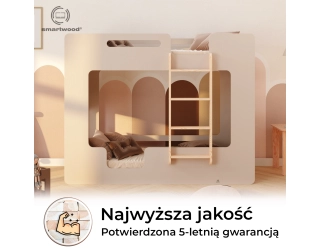 Łóżko piętrowe dla dzieci z barierkami i stelażem MIMI B Montessori Drewniane