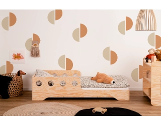 Łóżko pojedyncze dla dzieci z barierką i stelażem TILA 6C Montessori Drewniane