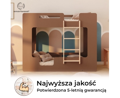 Łóżko piętrowe dla dzieci z barierkami i stelażem MIMI B Montessori Drewniane