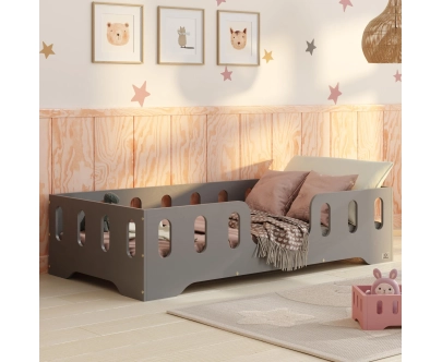 Łóżko pojedyncze dla dzieci z barierką i stelażem TILA 2 Montessori Drewniane