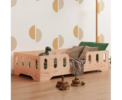 Łóżko pojedyncze dla dzieci z barierką i stelażem TILA 2 Montessori Drewniane