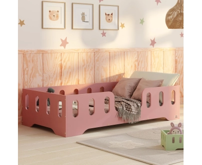 Łóżko pojedyncze dla dzieci z barierką i stelażem TILA 2 Montessori Drewniane