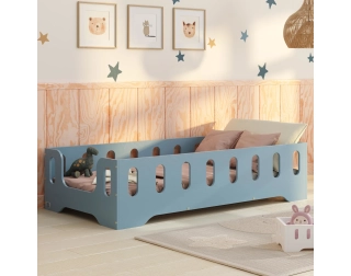 Łóżko pojedyncze dla dzieci z barierką i stelażem TILA 2 Montessori Drewniane