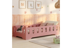 Łóżko pojedyncze dla dzieci z barierką i stelażem TILA 2 Montessori Drewniane