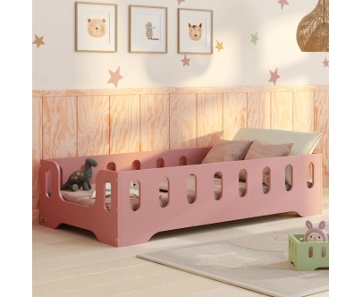 Łóżko pojedyncze dla dzieci z barierką i stelażem TILA 2 Montessori Drewniane