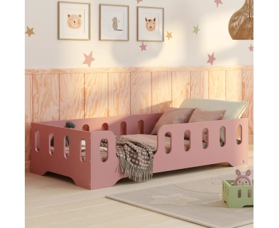 Łóżko pojedyncze dla dzieci z barierką i stelażem TILA 2 Montessori Drewniane