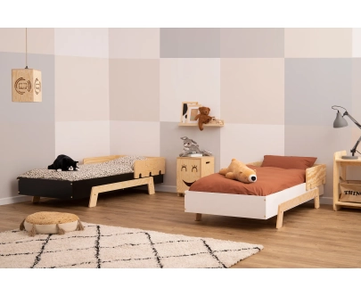 Łóżko pojedyncze dla dzieci ze stelażem PUZZLE Montessori Drewniane