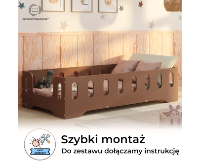 Łóżko pojedyncze dla dzieci z barierką i stelażem TILA 2 Montessori Drewniane