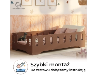 Łóżko pojedyncze dla dzieci z barierką i stelażem TILA 2 Montessori Drewniane