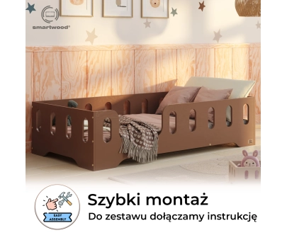 Łóżko pojedyncze dla dzieci z barierką i stelażem TILA 2 Montessori Drewniane
