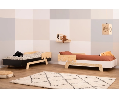 Łóżko pojedyncze dla dzieci ze stelażem PUZZLE Montessori Drewniane