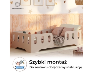 Łóżko pojedyncze dla dzieci z barierką i stelażem TILA 2 Montessori Drewniane