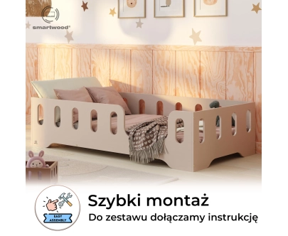 Łóżko pojedyncze dla dzieci z barierką i stelażem TILA 2 Montessori Drewniane