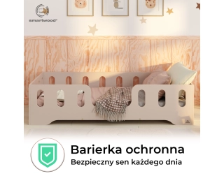 Łóżko pojedyncze dla dzieci z barierką i stelażem TILA 2 Montessori Drewniane
