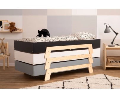 Łóżko pojedyncze dla dzieci ze stelażem PUZZLE Montessori Drewniane