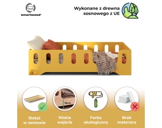 Łóżko pojedyncze dla dzieci z barierką i stelażem TILA 2 Montessori Drewniane