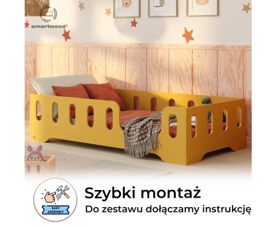 Łóżko pojedyncze dla dzieci z barierką i stelażem TILA 2 Montessori Drewniane