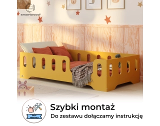 Łóżko pojedyncze dla dzieci z barierką i stelażem TILA 2 Montessori Drewniane