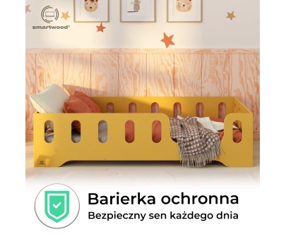 Łóżko pojedyncze dla dzieci z barierką i stelażem TILA 2 Montessori Drewniane