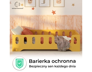 Łóżko pojedyncze dla dzieci z barierką i stelażem TILA 2 Montessori Drewniane