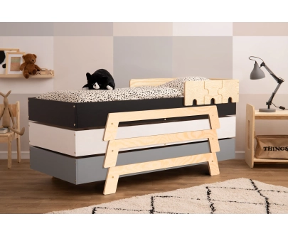 Łóżko pojedyncze dla dzieci ze stelażem PUZZLE Montessori Drewniane