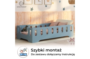 Łóżko pojedyncze dla dzieci z barierką i stelażem TILA 2 Montessori Drewniane