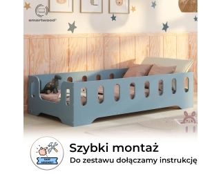 Łóżko pojedyncze dla dzieci z barierką i stelażem TILA 2 Montessori Drewniane