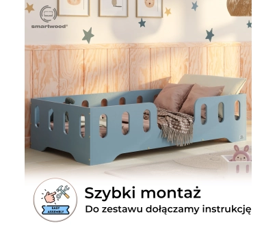 Łóżko pojedyncze dla dzieci z barierką i stelażem TILA 2 Montessori Drewniane