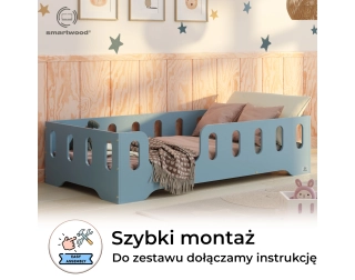 Łóżko pojedyncze dla dzieci z barierką i stelażem TILA 2 Montessori Drewniane
