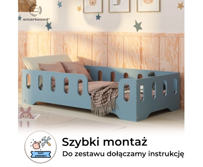 Łóżko pojedyncze dla dzieci z barierką i stelażem TILA 2 Montessori Drewniane