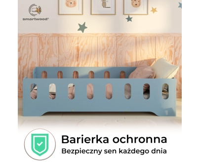 Łóżko pojedyncze dla dzieci z barierką i stelażem TILA 2 Montessori Drewniane