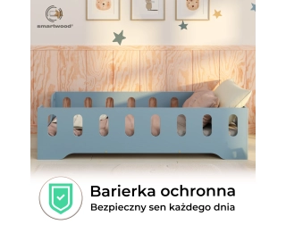 Łóżko pojedyncze dla dzieci z barierką i stelażem TILA 2 Montessori Drewniane