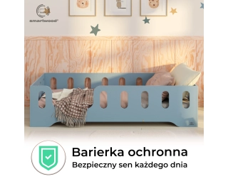 Łóżko pojedyncze dla dzieci z barierką i stelażem TILA 2 Montessori Drewniane