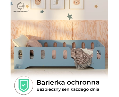 Łóżko pojedyncze dla dzieci z barierką i stelażem TILA 2 Montessori Drewniane